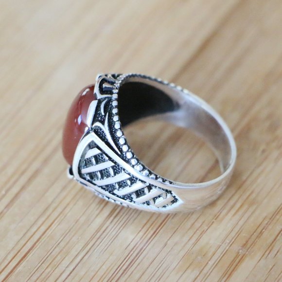 925 Sterling Silver Men's Ring Natural Red Agate - Picture 11 of 11